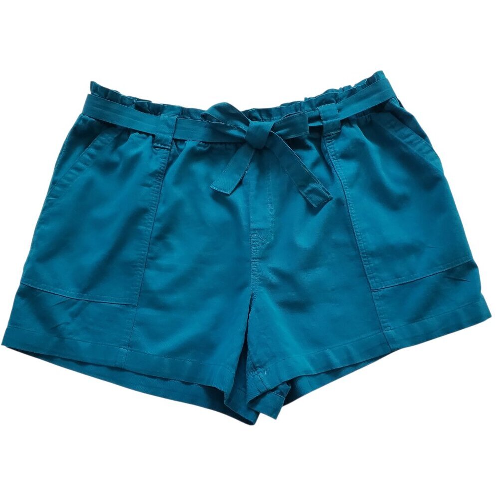 TERRA & SKY BLUE/GREEN PAPERBAG BELTED SHORTS SIZE 1X